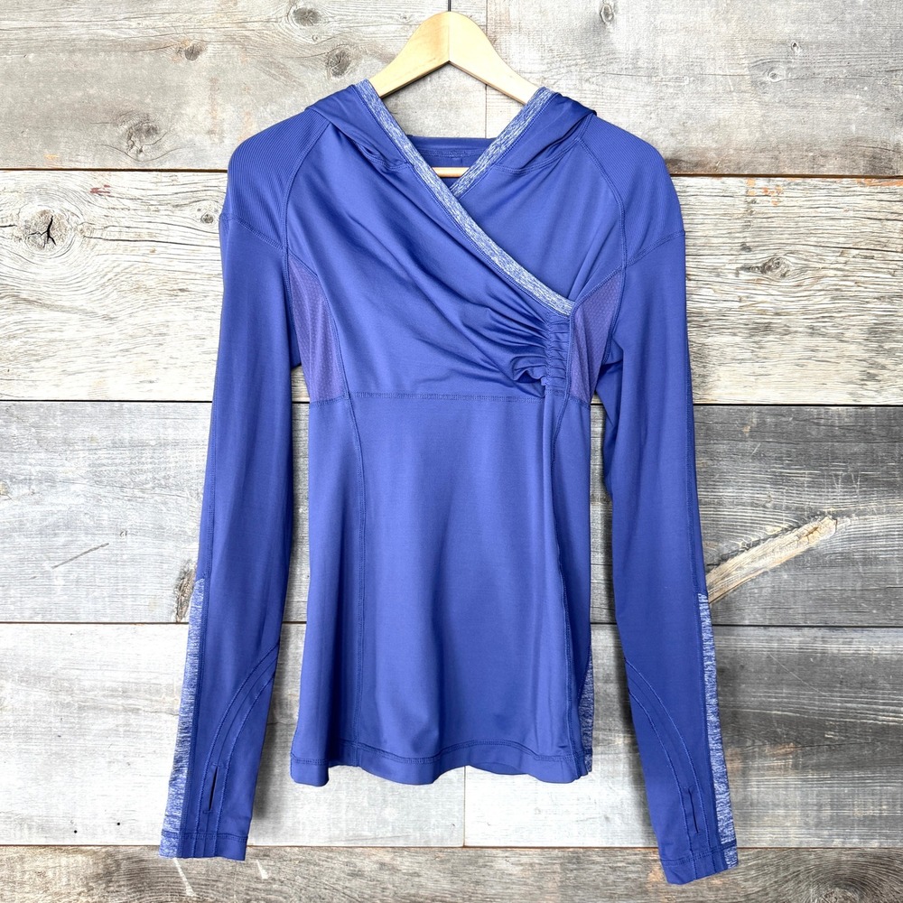 Lululemon Womens Run For Your Life Pullover Hoodie 4 Indigo Blue Ruching Active*